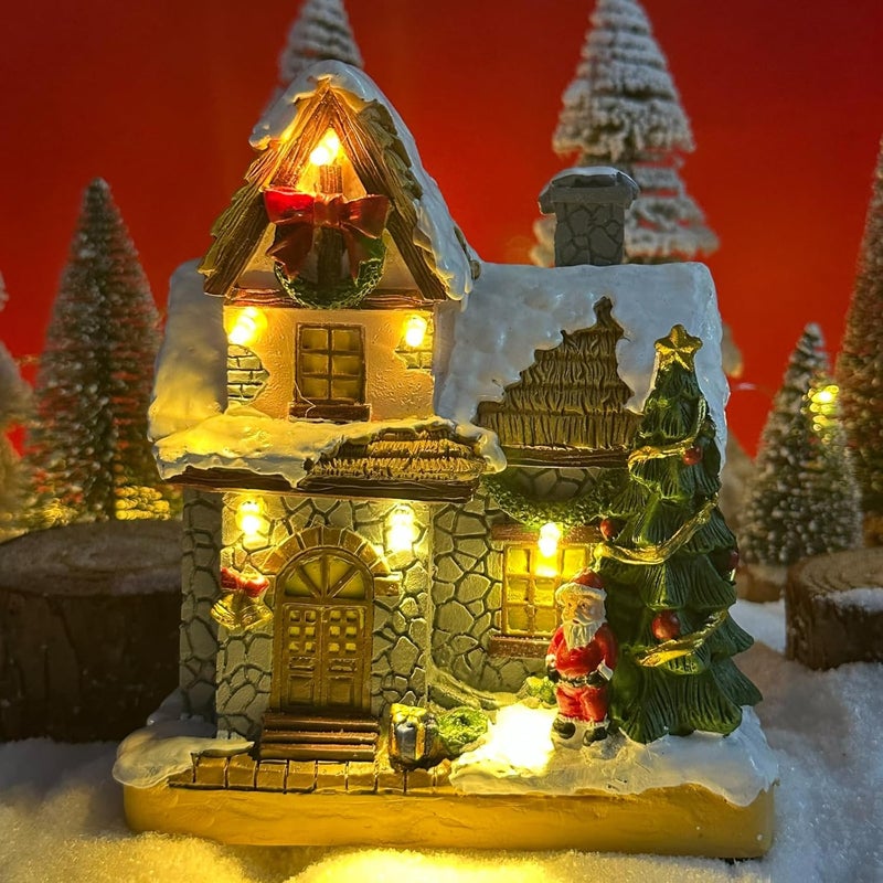 JOYOFXMAS Christmas Village Houses with Warm Light, Battery Operate, Village Accessories Home Tabletop Decoration Xmas Gifts (A) - Image 5